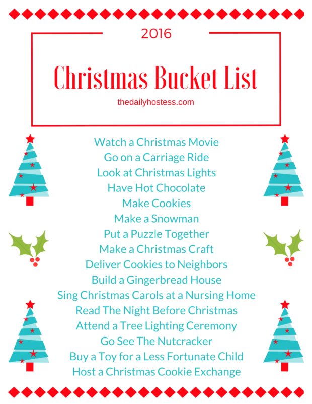 Get in the holiday spirit with this FREE Christmas Bucket List Printable. Click here for the download!