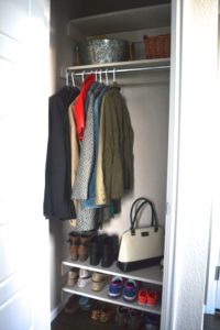 Click here for an easy DIY to create coat closet shelves and get rid of the mountain of shoes.