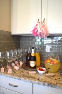 Girl Power themed baby shower, kate spade themed baby shower, black and white, pink baby shower, baby shower brunch