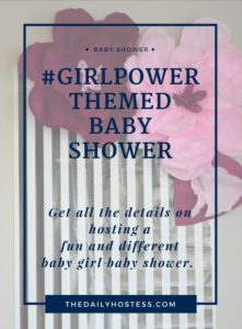 Girl Power themed baby shower, kate spade themed baby shower, black and white, pink baby shower, baby shower brunch