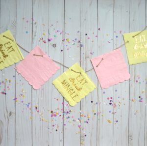 how to make a diy party banner, easy party banner, party banner with cocktail napkins