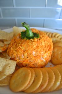 Halloween appetizer recipe, cheeseball recipe, pumpkin cheeseball