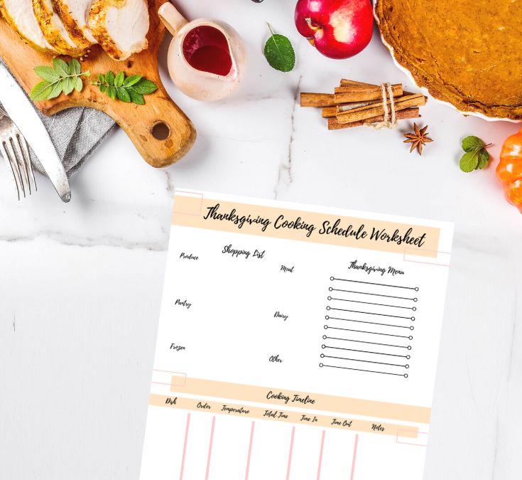 how to plan your Thanksgiving meal, thanksgiving cooking schedule worksheet